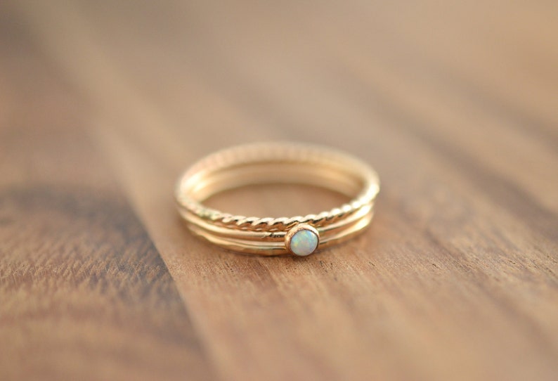 14K Gold Filled White Opal Stacking Ring Set // Gold Opal Ring | Etsy