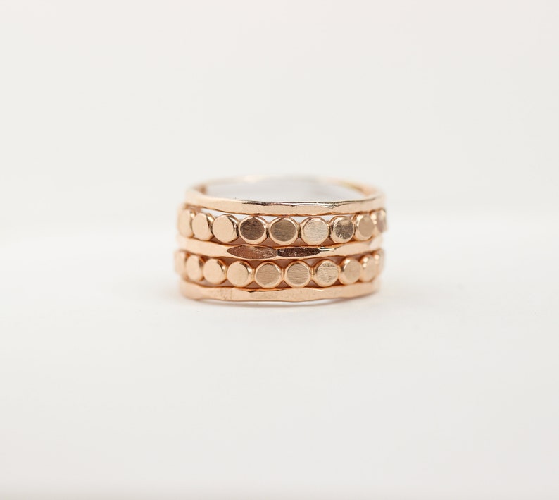 14k Gold Filled Stacking Rings // Set of 5 Stackable Ring Set with 2 Dot Rings and 3 Hammered // Spacer Rings // Bead Ring Rose Gold Filled