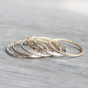 Stacking Ring Set // Set of 6 Gold and Silver Stackable Rings // Sterling Silver and 14K Gold Filled Stackable Rings // Mixed Metals image 8