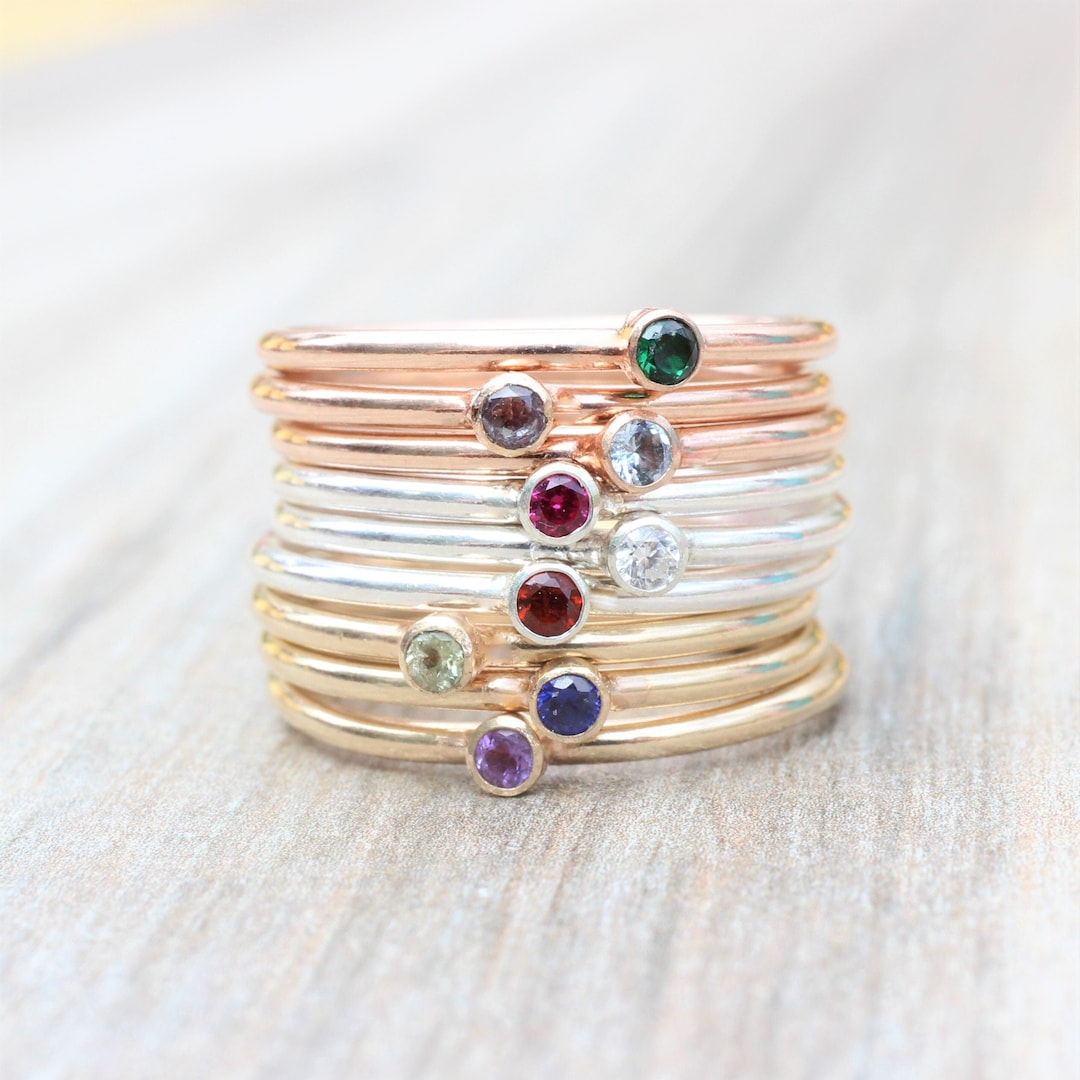 Tiny Gemstone Stacking Ring: Sterling Silver, Rose Gold, Yellow Gold - Etsy