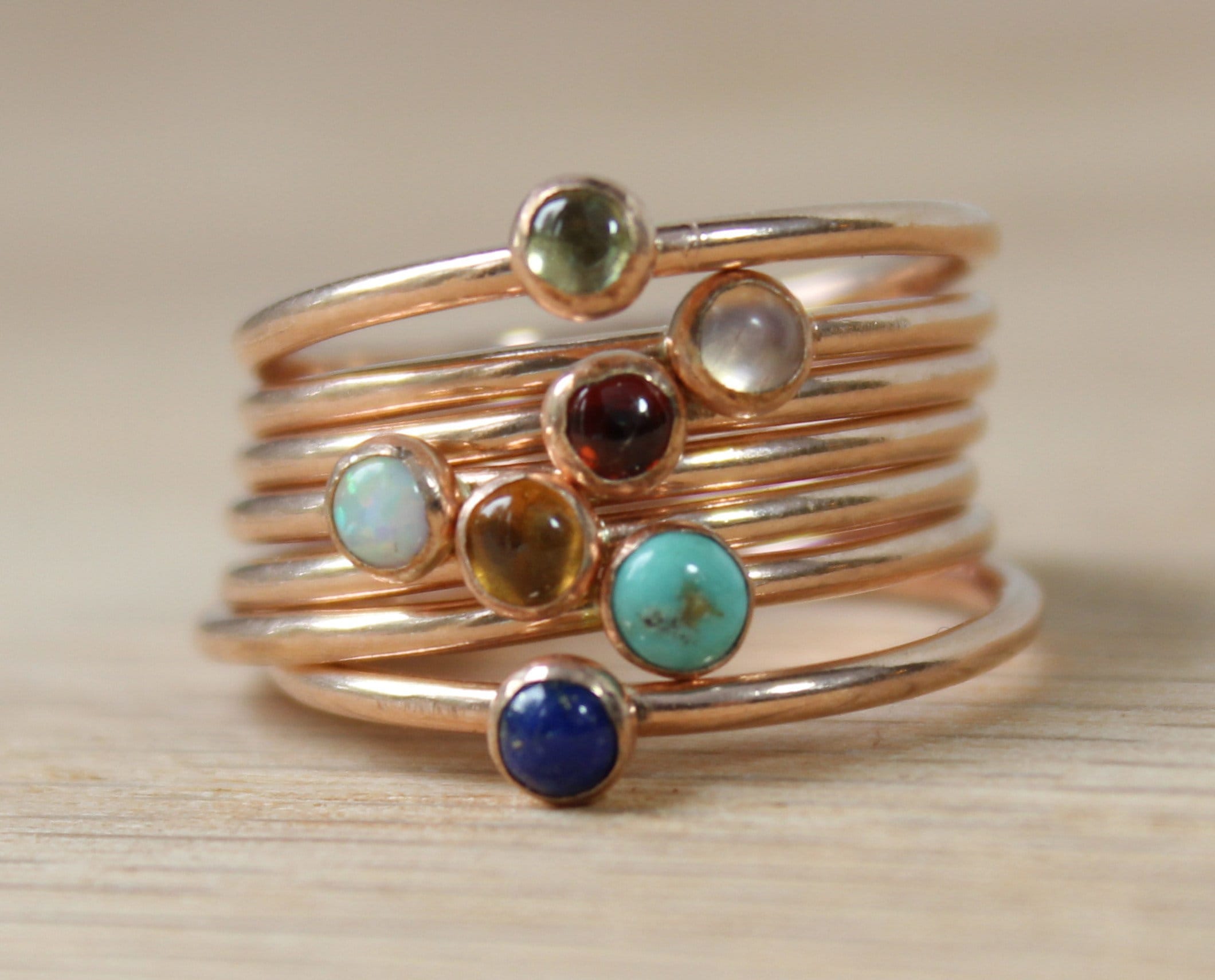 Rose Gold Gemstone Rings // 14K Rose Gold Filled Stacking Etsy