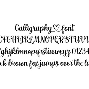 May include: Calligraphy font alphabet with uppercase and lowercase letters, numbers, and the phrase "The quick brown fox jumps over the lazy dog".