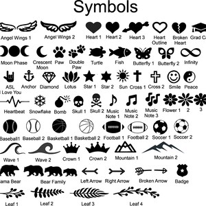 May include: Black and white graphic design featuring a heart, skull and crossbones, a yin yang symbol, a smiley face, two waves, a mountain range, and two arrows pointing in opposite directions.
