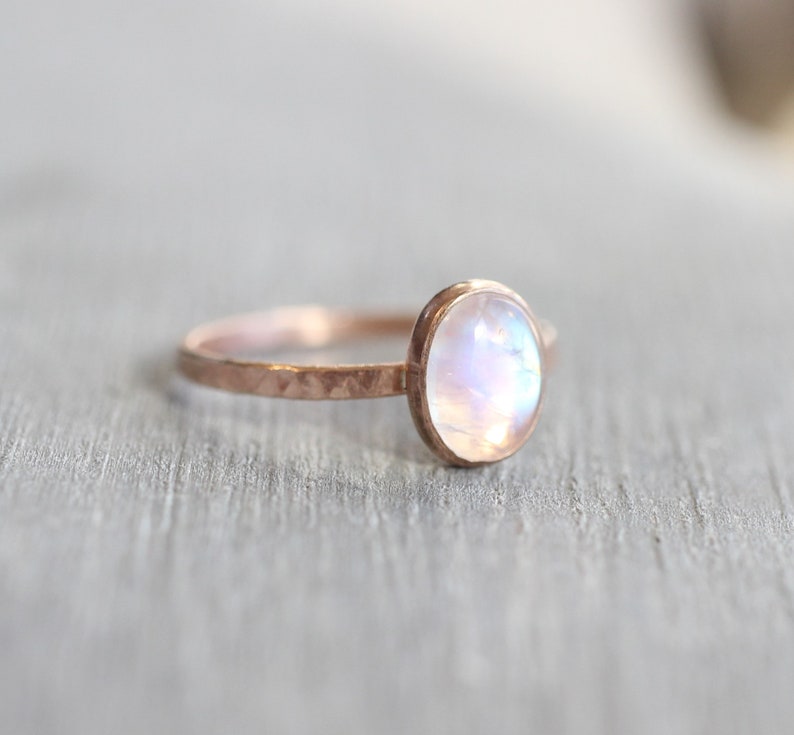 Rainbow Moonstone RIng // Rose Gold Moonstone Ring // Rose Gold Ring // Moonstone Stacking Ring // 14K Rose Gold Filled Moonstone Ring image 7