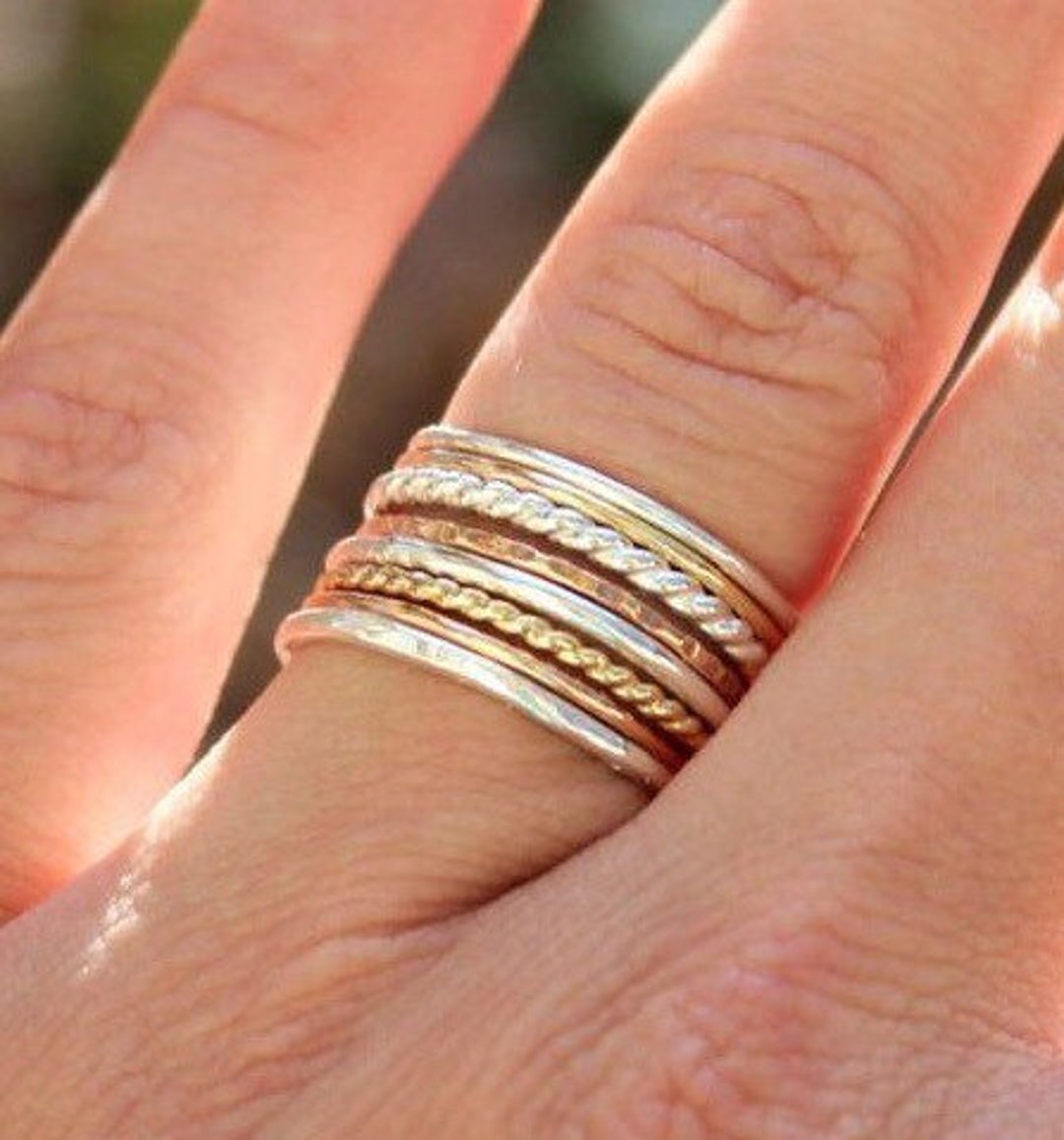 Set of 8 Tri Color Stacking Rings Sterling Silver, 14K Rose Gold Filled ...