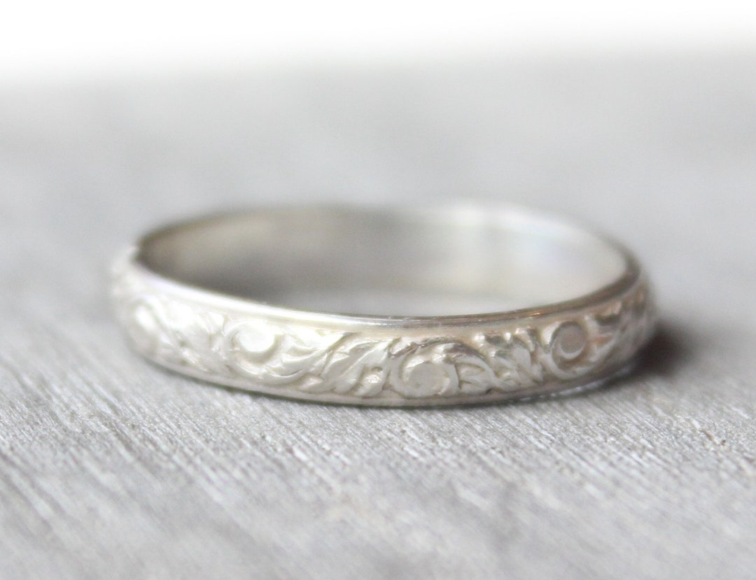 Silver Patterned Rings Sterling Silver Patterned Wedding Band: Engravable Stacking Ring - Etsy