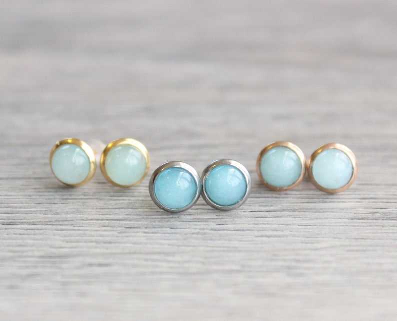 Silver Jade Studs // Stainless Steel Blue Jade Earrings // Etsy