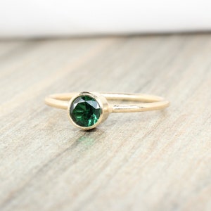 Lab Emerald Stacking Ring in 14K Gold Filled // 5mm Faceted Gemstone May Birthstone Ring image 4