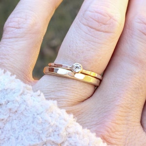 Gold Stackable Rings with White Topaz Gemstone // Wedding Ring Set // Engagement Ring Set image 3