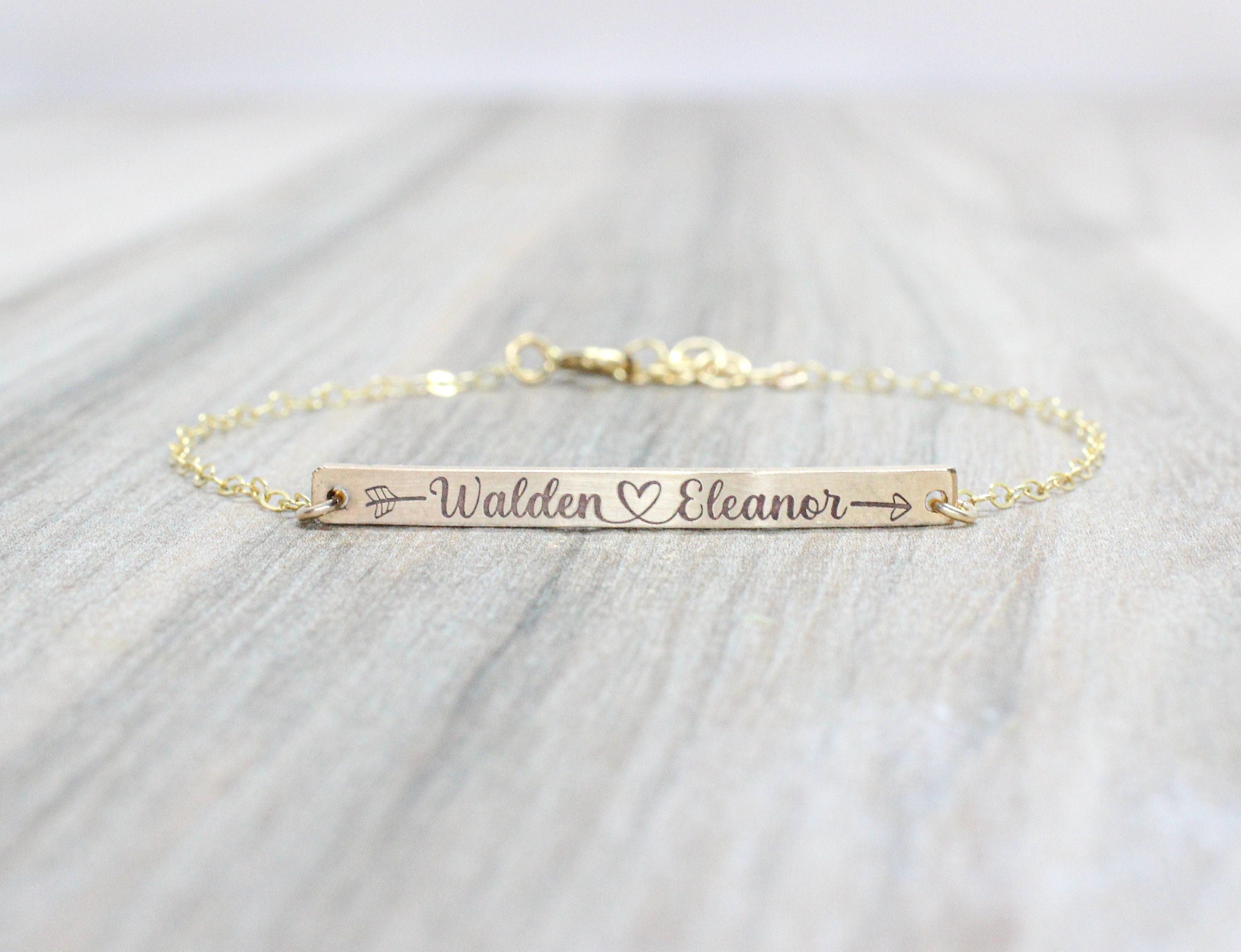 Personalized 14k Gold Filled Bar Bracelet: Engraved Names, Dates,…