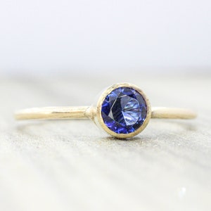 Lab Sapphire Ring // 5mm Faceted Gemstone September Birthstone Stackable Ring // 14K Gold Filled Stacking Ring image 3