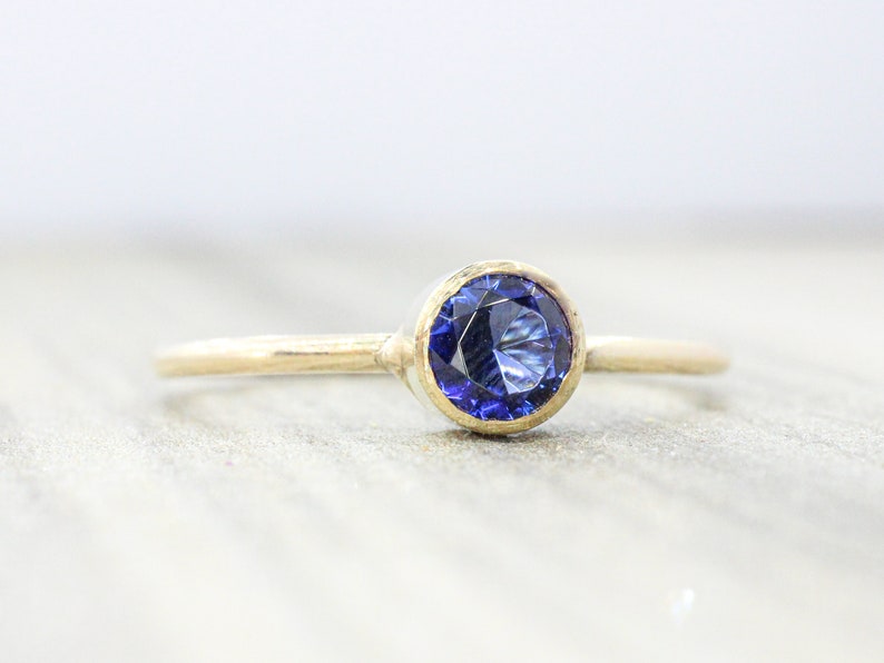 Lab Sapphire Ring // 5mm Faceted Gemstone September Birthstone Stackable Ring // 14K Gold Filled Stacking Ring image 3