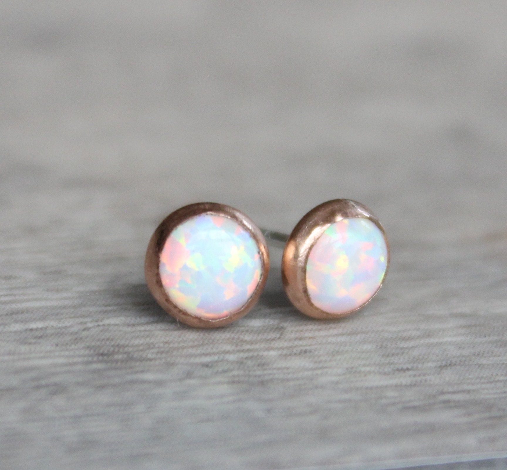 Rose Gold Opal Earrings // Opal Stud Earrings // October | Etsy