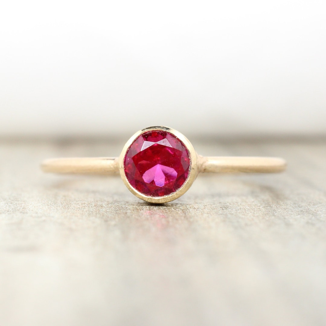 Lab Ruby Stacking Ring in 14K Gold Filled // 5mm Faceted Gemstone July ...