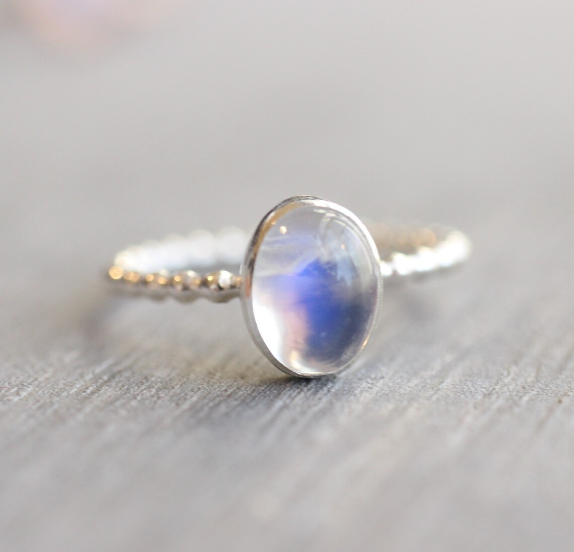 •RAINBOW MOONSTONE - LIANA• prong set silver ring (various sizes)