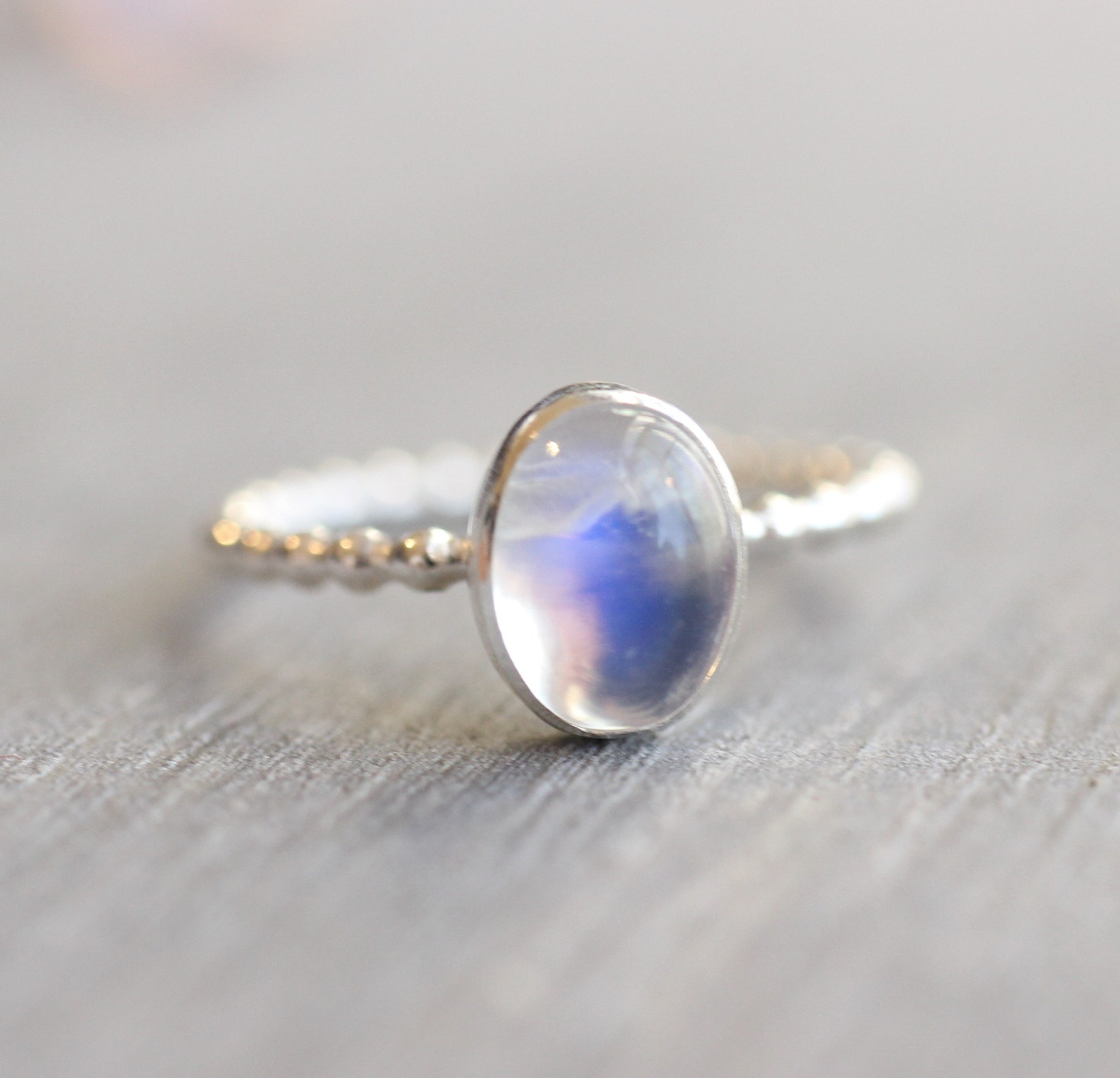 Sterling Silver Moonstone Ring // Rainbow Moonstone Stacking - Etsy