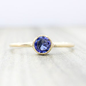 Lab Sapphire Ring // 5mm Faceted Gemstone September Birthstone Stackable Ring // 14K Gold Filled Stacking Ring image 1