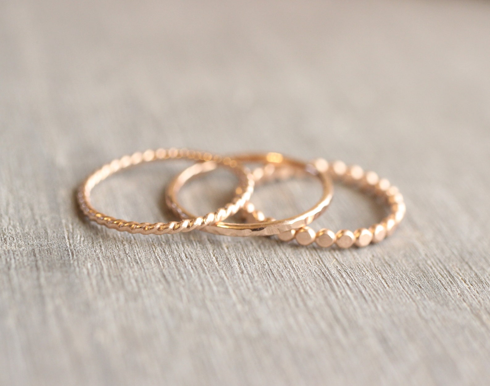 Rose Gold Stacking Rings // Set of 3 Simple 14K Rose Gold Etsy Australia