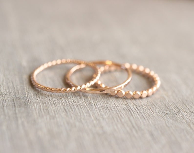 Rose Gold Stacking Rings // Set of 3 Simple 14K Rose Gold Etsy Australia