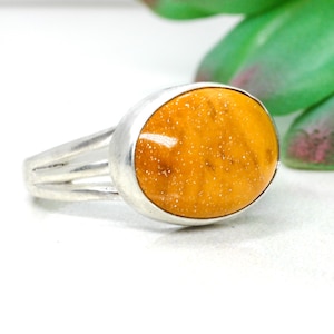 Sterling Silver Yellow Mookaite Jasper Statement Ring // Large Gemstone Ring
