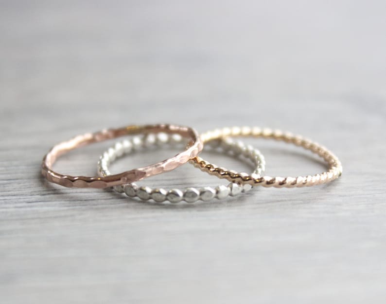 Silver Gold and Rose Gold Stackable Rings // Set of 3 Simple Etsy