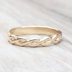 Braided 14k Yellow Gold Filled Ring: Thick Floral Wedding Band