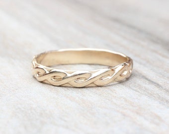 Gold Braided Patterned Band // Thick Stacking Ring // Wedding Band // 14k Yellow Gold Filled Band // His or Hers