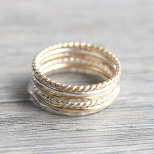 Stacking Ring Set // Set of 6 Gold and Silver Stackable Rings // Sterling Silver and 14K Gold Filled Stackable Rings // Mixed Metals image 5