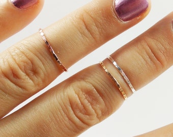 Tricolor Stacking Rings: Sterling Silver, Gold Filled Midi Ring Set