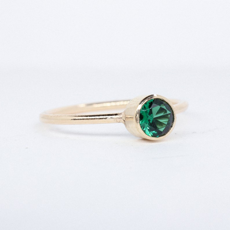 Lab Emerald Stacking Ring in 14K Gold Filled // 5mm Faceted Gemstone May Birthstone Ring image 2