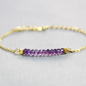 Gold Amethyst Bracelet: February Birthstone, Beaded Rondelle Chain