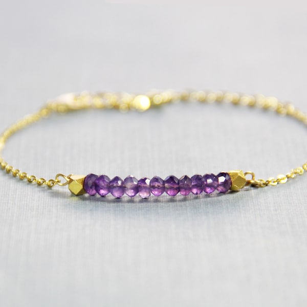 Armband gouden amethist: geboortesteen februari, rondelleketting met kralen