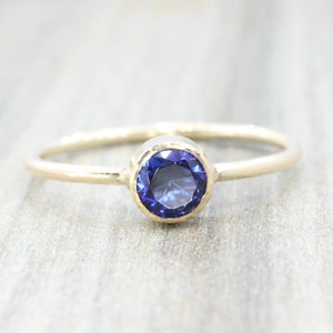 Lab Sapphire Ring // 5mm Faceted Gemstone September Birthstone Stackable Ring // 14K Gold Filled Stacking Ring image 2