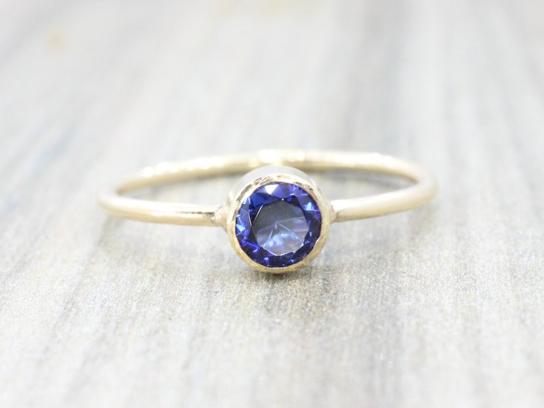 Lab Sapphire Ring // 5mm Faceted Gemstone September Birthstone Stackable Ring // 14K Gold Filled Stacking Ring image 2