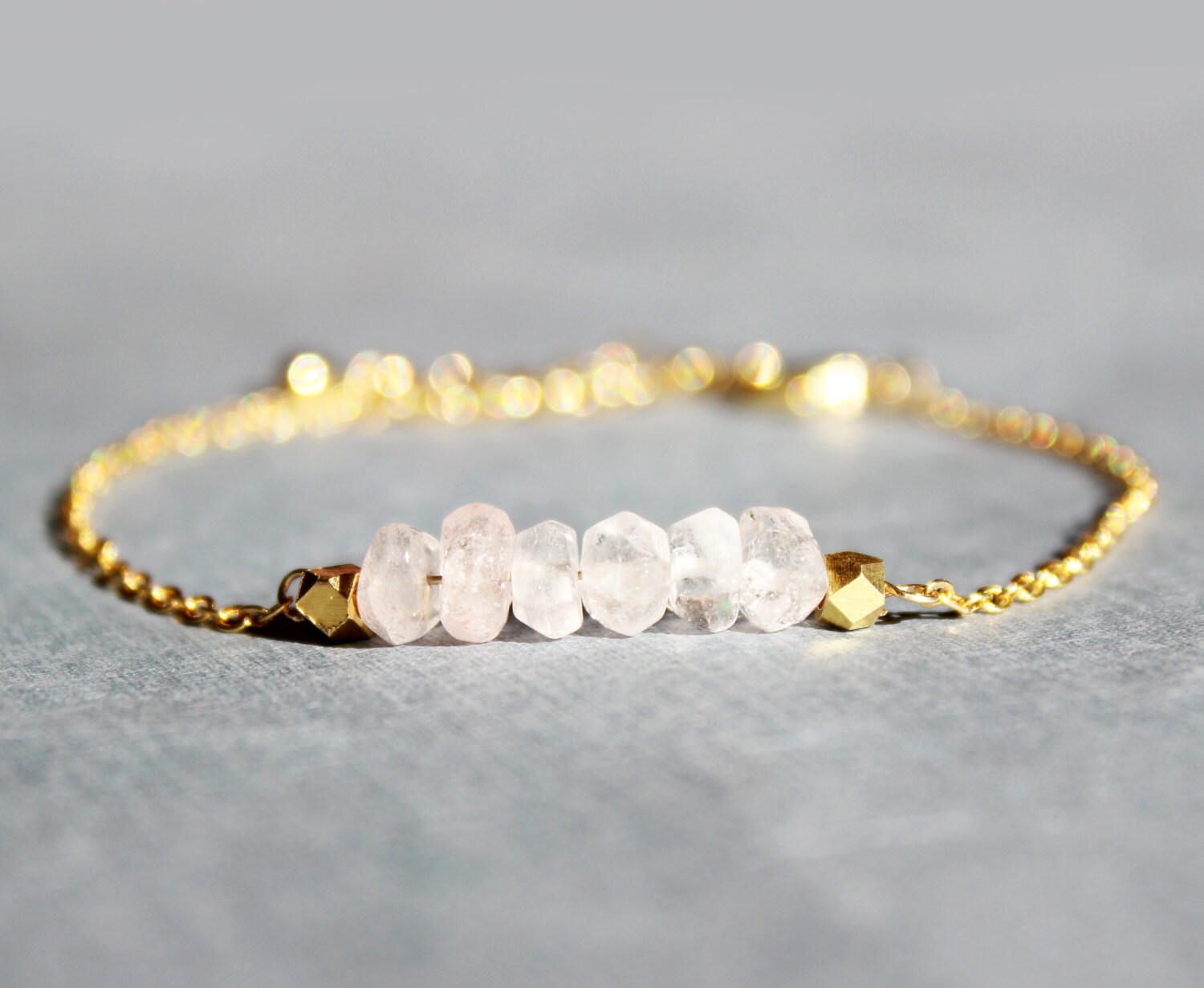 Rose Quartz and Gold Bracelet // Gold Rose Quartz Bracelet // Etsy