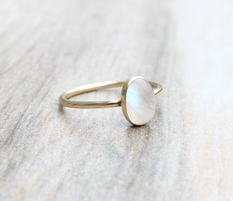 Rainbow Moonstone RIng // Gold Moonstone Ring // Oval Moonstone Ring // Moonstone Stacking Ring // 14K Gold Filled Moonstone Ring image 2