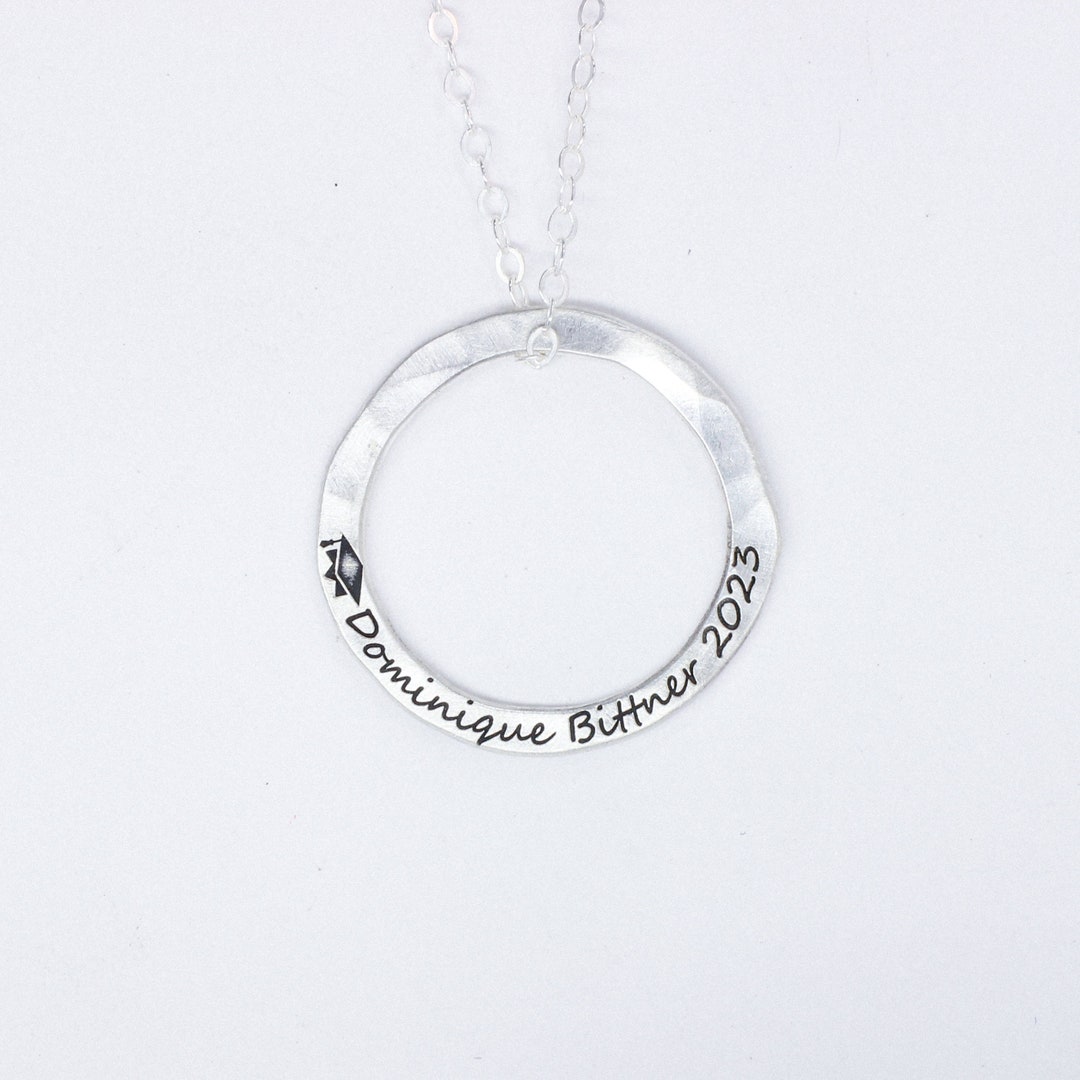 Sterling Silver Hammered Circle Graduation Necklace Custom Engraved Mom