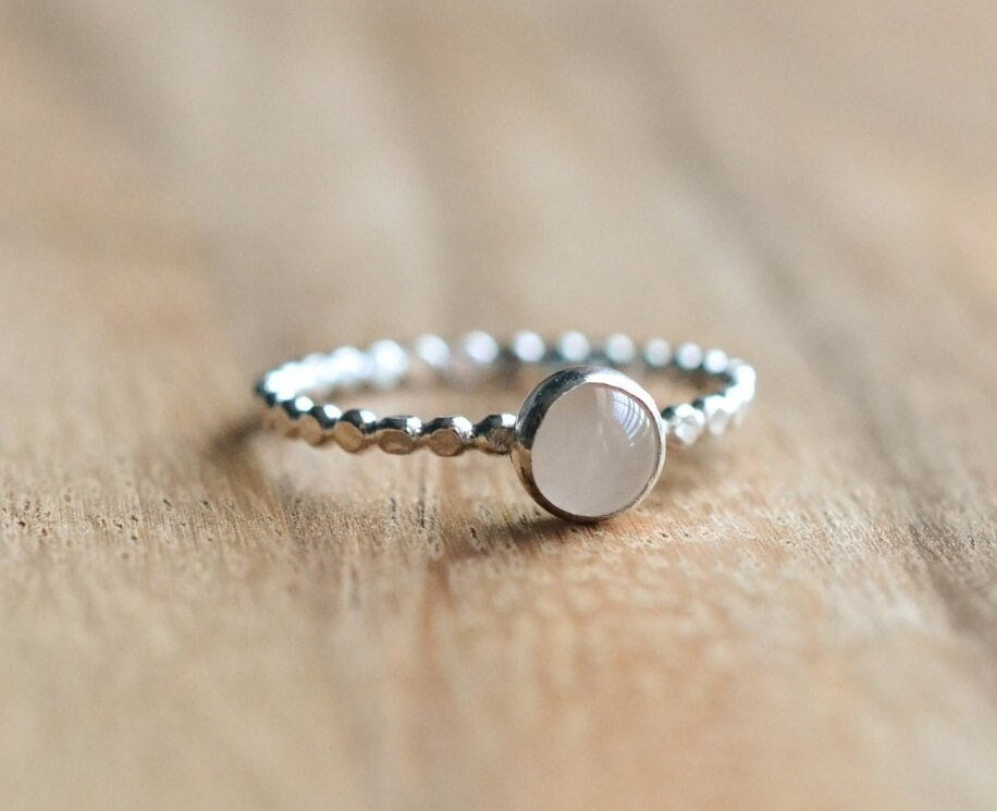Sterling Silver Rose Quartz Stacking Ring - Pink Crystal