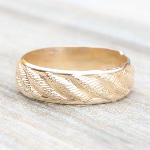Floral Patterned 14k Gold Filled Band Ring: Thick Stacking Wedding Band
