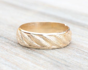 Floral Patterned 14k Gold Filled Band Ring: Thick Stacking Wedding Band