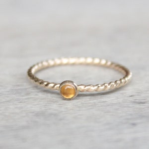 Gold Citrine Ring Set // 14k Yellow Gold Filled Heart Initial Ring // Personalized November Birthstone Ring // Gemstone Stacking Ring image 7