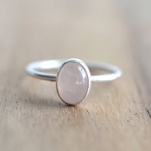 Sterling Silver Rose Quartz Ring // Silver Oval Rose Quartz Stacking Ring // Sterling Silver Ring // 8x6mm Pink Stone Ring // Gift for Her image 2