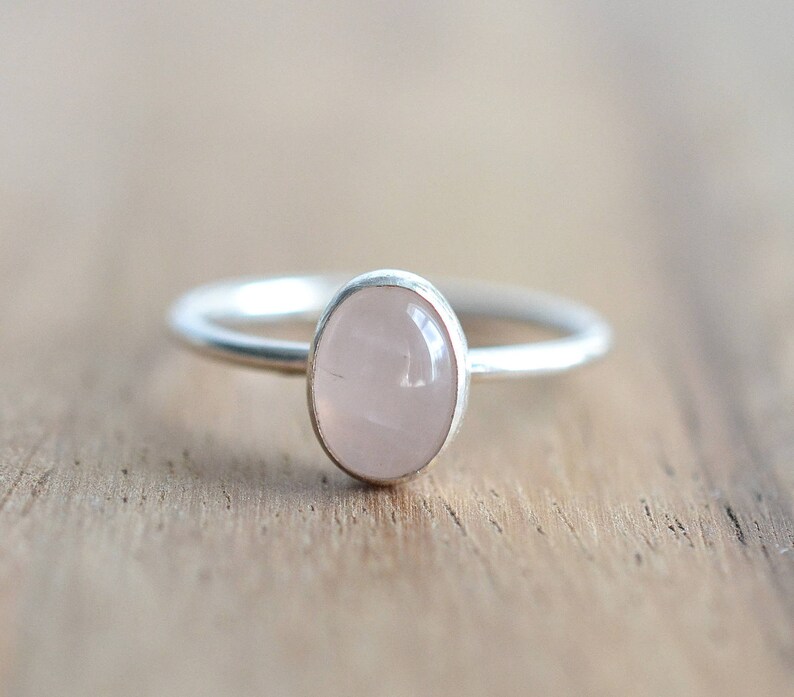 Sterling Silver Rose Quartz Ring // Silver Oval Rose Quartz Stacking Ring // Sterling Silver Ring // 8x6mm Pink Stone Ring // Gift for Her image 2