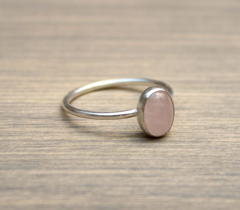 Sterling Silver Rose Quartz Ring // Silver Oval Rose Quartz Stacking Ring // Sterling Silver Ring // 8x6mm Pink Stone Ring // Gift for Her image 5