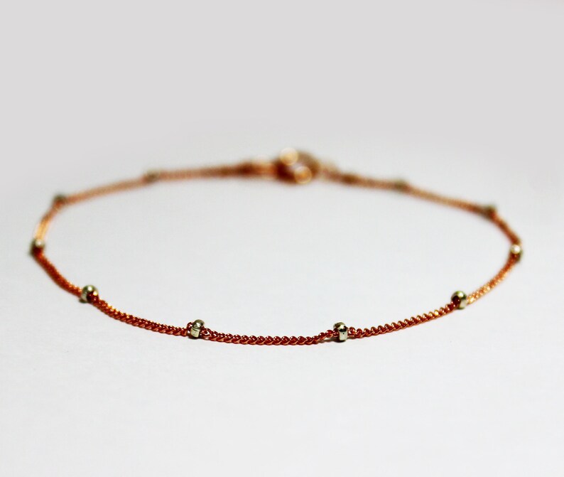 Bridesmaids Gift Satellite Bead Chain Bracelet Simple Rose Gold Bracelet Rose Gold Plated Sterling Silver Stacking Bracelet