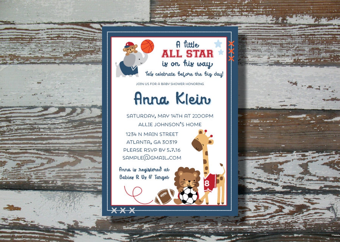 Lambs And Ivy All Star Baby Shower Invitation Printable Etsy