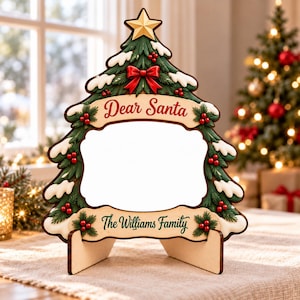 Personalized Christmas Tree Reusable Notes Board, Dear Santa Wish List Sign, Custom Family Name Holiday Memo Board, Christmas Table Decor