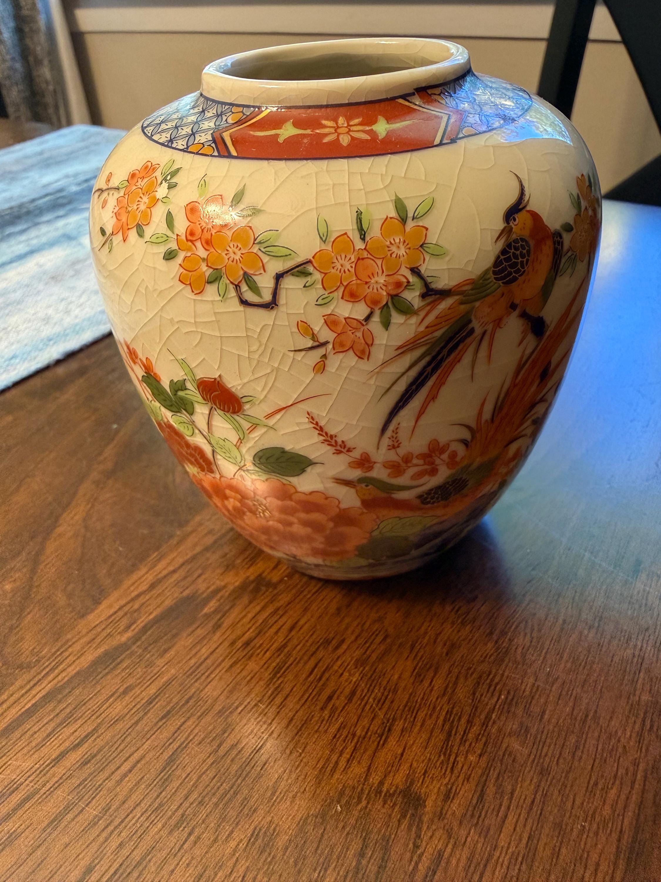 Vintage Vase Floral Crackle Glaze Japan - Etsy