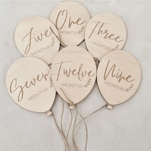Ballons jalons en bois - 6 cartes mémoire pour les 1-12 mois, souvenir intemporel