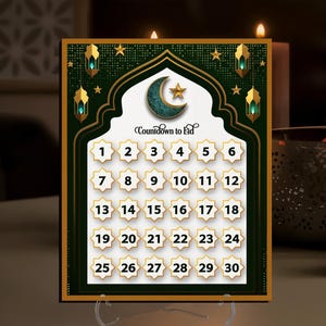Islamic Ramadan Countdown Calendar | Eid Tracker with Stand & Marker